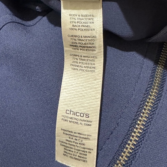 CHICOS Sheer Back Jacket Women's 2 Large Blue Roll Tab Sleeve Full Zip - Picture 9 of 9